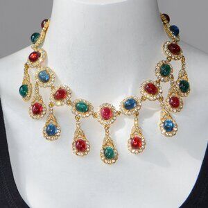Vintage Kenneth Jay Lane Multi-stone Crystal Necklace
